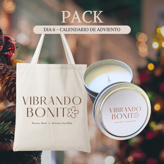 PACK Totebag "Vibrando Bonito" + Vela Vainilla de Kanara Candles DIA 6 CALENDARIO DE ADVIENTO