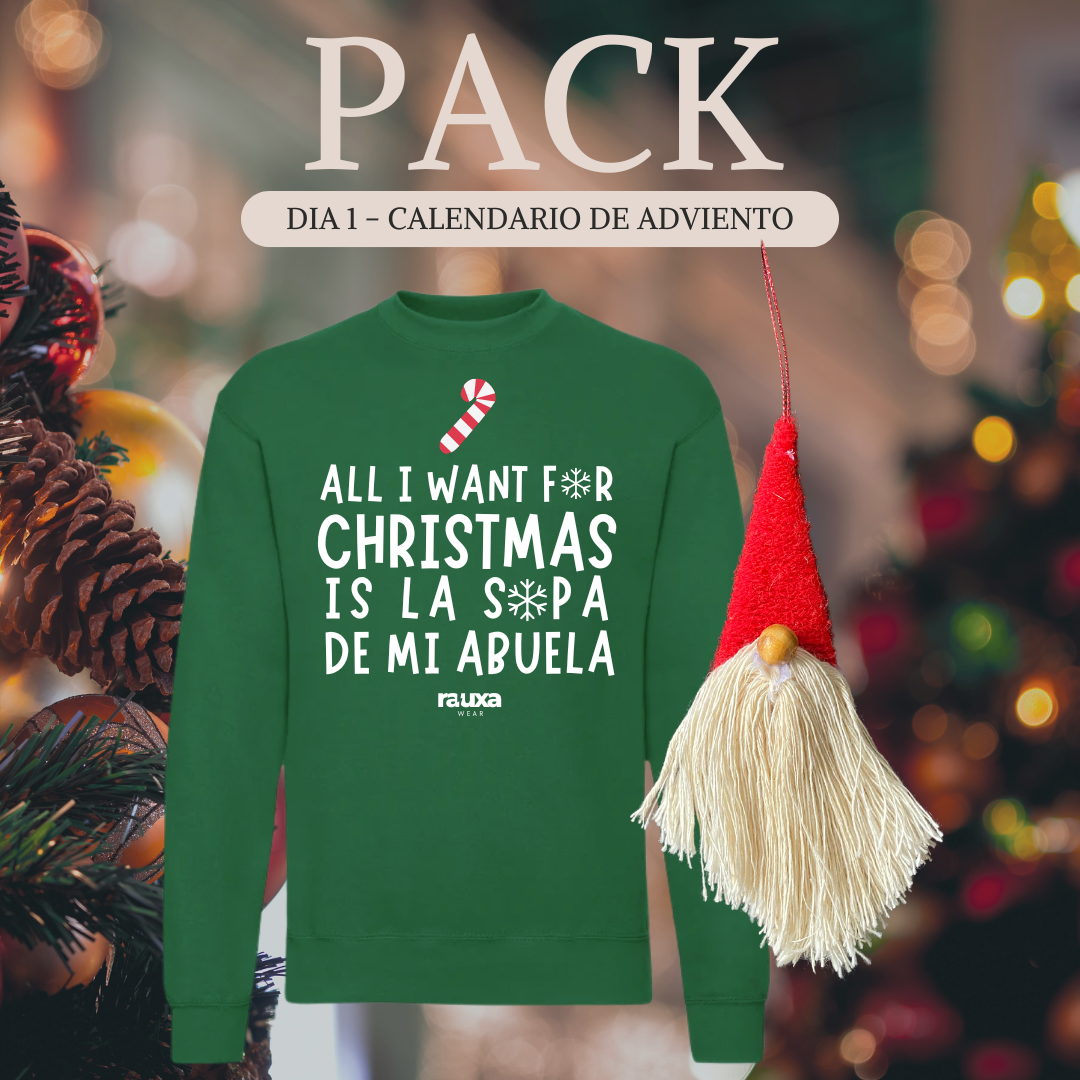 PACK "All I want for christmas is la sopa de mi abuela + Duende" DÍA 1 CALENDARIO DE ADVIENTO